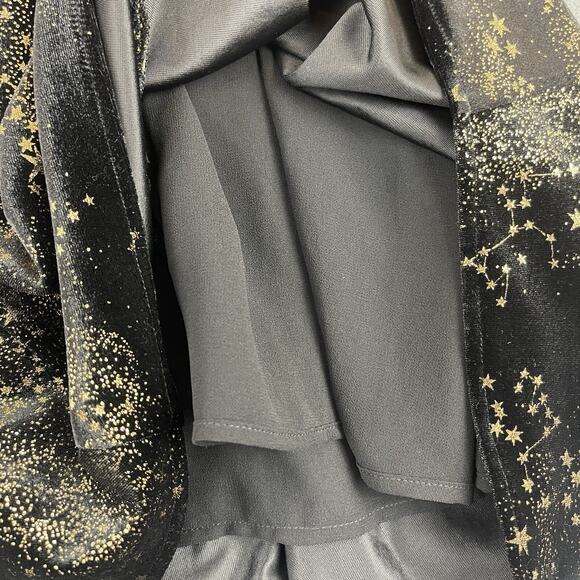 All Saints Jemima Star Dress Black Velvet Metallic Gold Printed Faux Wrap Size 4 - Picture 14 of 16